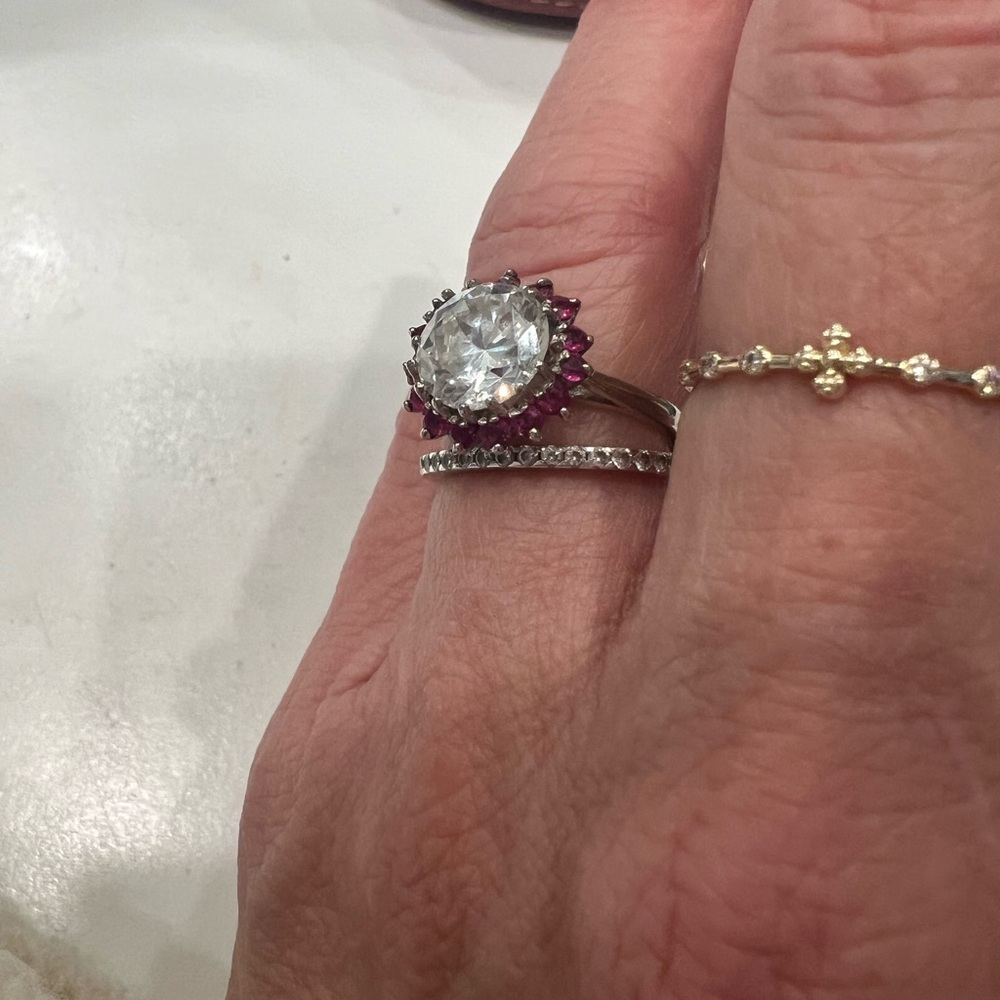 Gold Ruby & Lab Created Set In Estate Engagement … - image 1